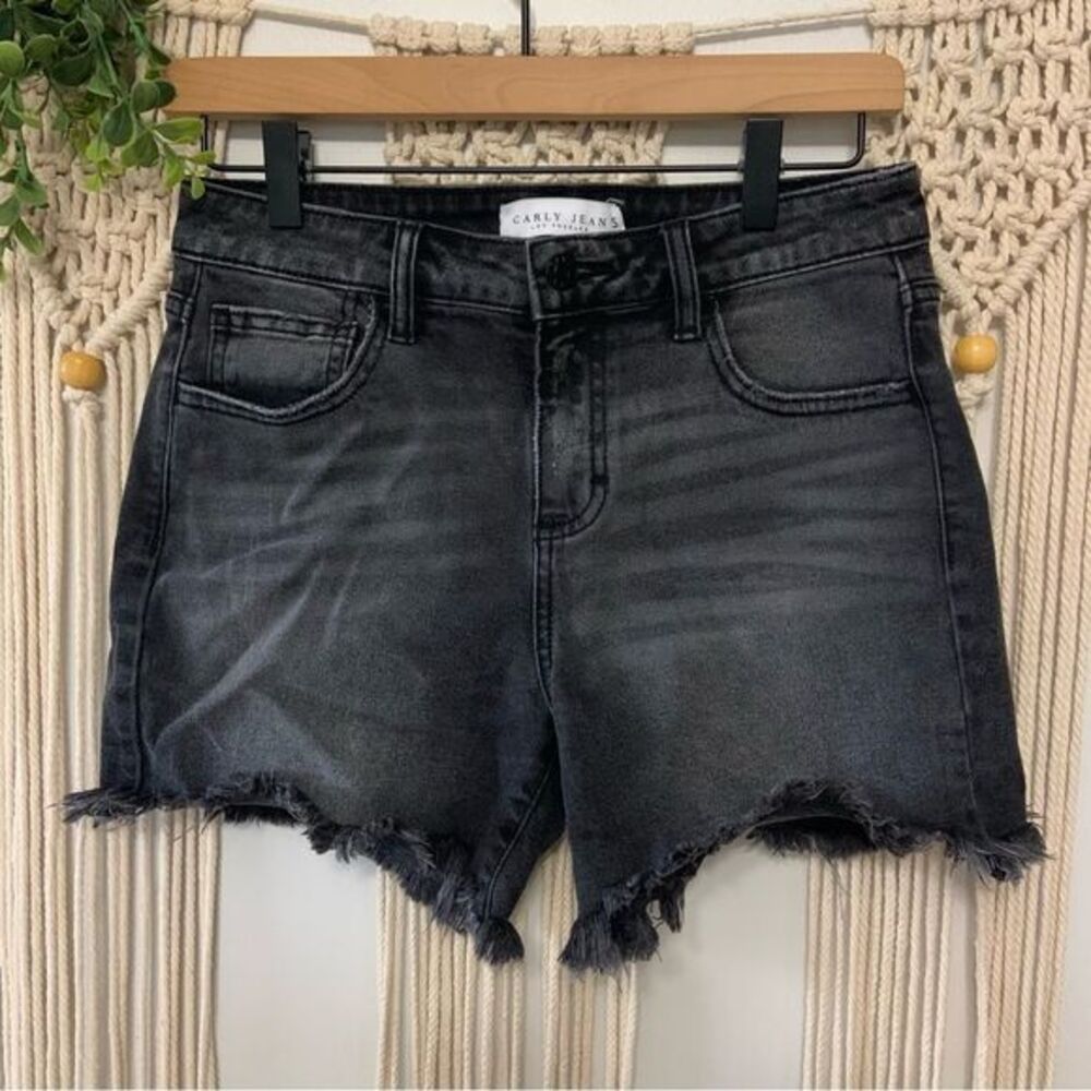 CARLY JEAN LOS ANGELES Robertson Distressed‎ Rae Hem Black Denim Jean Shorts XS